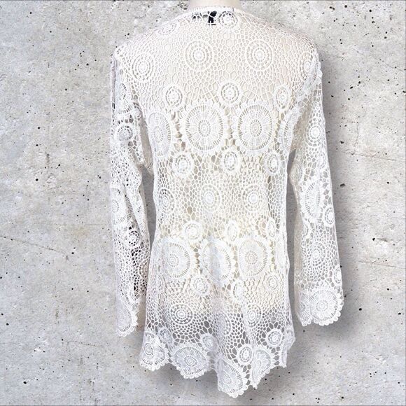 Calessa Crocheted Lace Tunic Top Boho Coastal Beach Womens Small White - Picture 5 of 8